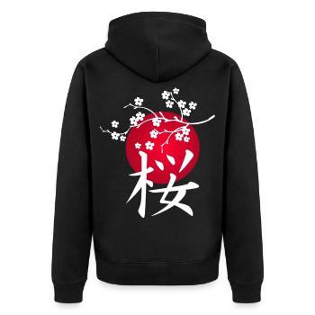 White Japanese cherry and red sun - Unisex Premium Organic Zip Hoodie - black - Back - Nico (187cm)