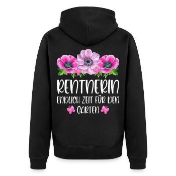 Rentnerin Ruhestand Endlich Zeit für den Garten - Unisex Premium Bio Zip Hoodie - Schwarz - Hinten - Nico (187cm)