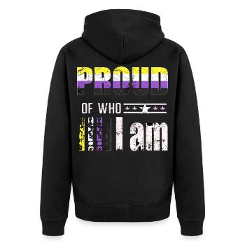 Proud of who I am Nicht-binär LGBT - Unisex Premium Bio Zip Hoodie - Schwarz - Hinten - Nico (187cm)