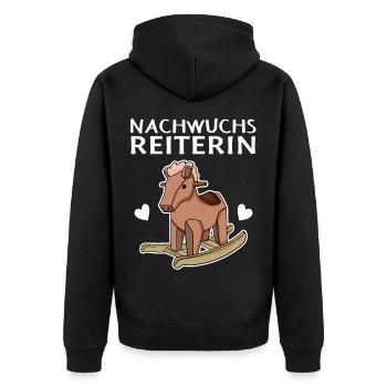Reiterin Nachwuchs Pferd - Unisex Premium Bio Zip Hoodie - Schwarz - Hinten - Nico (187cm)