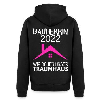 Bauherrin Hausbau Baustelle Richtfest 2022 - Unisex Premium Bio Zip Hoodie - Schwarz - Hinten - Nico (187cm)