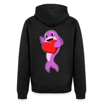 Delfin Herz - Unisex Premium Bio Zip Hoodie - Schwarz - Hinten - Nico (187cm)
