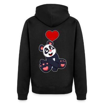 Panda Herz - Unisex Premium Bio Zip Hoodie - Schwarz - Hinten - Nico (187cm)