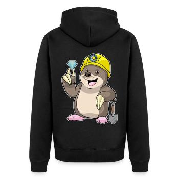 Maulwurf Bergarbeiter Schaufel Bergbau - Unisex Premium Bio Zip Hoodie - Schwarz - Hinten - Nico (187cm)