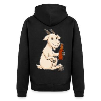 Ziege Flasche Bier - Unisex Premium Bio Zip Hoodie - Schwarz - Hinten - Nico (187cm)