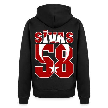 Sivas 51 Türkei - Unisex Premium Bio Zip Hoodie - Schwarz - Hinten - Nico (187cm)