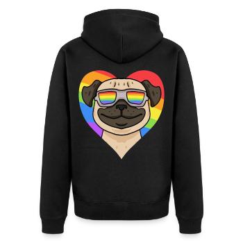 Mops coeur arc-en-ciel - Veste à capuche bio Premium Unisexe - noir - Dos - Nico (187cm)