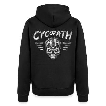 Cycopath Totenkopf Fahrrad Radfahrer Radsport - Unisex Premium Bio Zip Hoodie - Schwarz - Hinten - Nico (187cm)