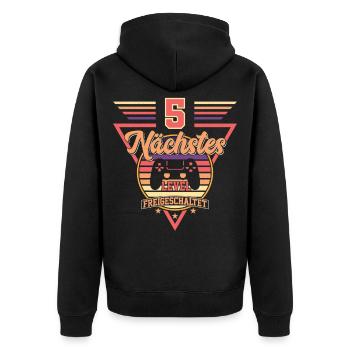 5. Geburtstag Level Freigeschaltet - Unisex Premium Bio Zip Hoodie - Schwarz - Hinten - Nico (187cm)