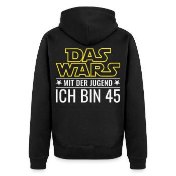 45. Geburtstag Das wars mit der Jugend Ich bin 45 - Unisex Premium Bio Zip Hoodie - Schwarz - Hinten - Nico (187cm)