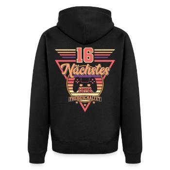 16. Geburtstag Level Freigeschaltet - Unisex Premium Bio Zip Hoodie - Schwarz - Hinten - Nico (187cm)