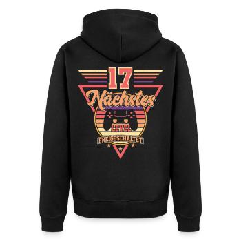 17. Geburtstag Level Freigeschaltet - Unisex Premium Bio Zip Hoodie - Schwarz - Hinten - Nico (187cm)