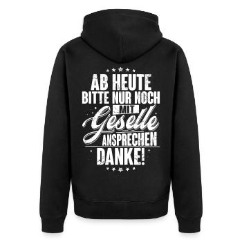 Gesellenprüfung Geselle - Unisex Premium Bio Zip Hoodie - Schwarz - Hinten - Nico (187cm)