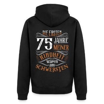 75. Geburtstag Kindheit Lustig - Unisex Premium Bio Zip Hoodie - Schwarz - Hinten - Nico (187cm)