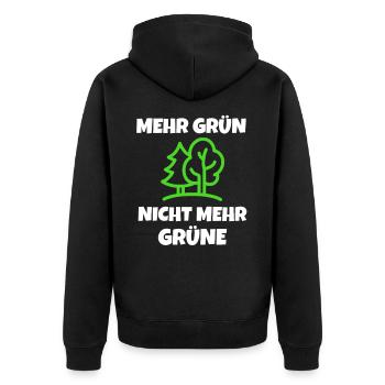 GRÜNE: Mehr Grün - nicht mehr Grüne! - Unisex Premium Bio Zip Hoodie - Schwarz - Hinten - Nico (187cm)