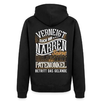 Patenonkel - Unisex Premium Bio Zip Hoodie - Schwarz - Hinten - Nico (187cm)