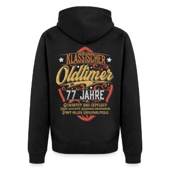 77. Geburtstag Oldtimer - Unisex Premium Bio Zip Hoodie - Schwarz - Hinten - Nico (187cm)