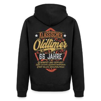 66. Geburtstag Oldtimer - Unisex Premium Bio Zip Hoodie - Schwarz - Hinten - Nico (187cm)