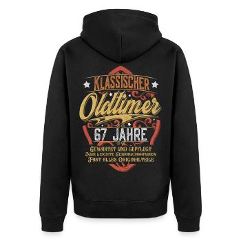 67. Geburtstag Oldtimer - Unisex Premium Bio Zip Hoodie - Schwarz - Hinten - Nico (187cm)