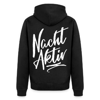 Nachtaktiv - Nachteule - Nachtschwärmer - Unisex Premium Bio Zip Hoodie - Schwarz - Hinten - Nico (187cm)
