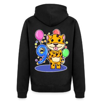 9 Jahre alt - Jaguar - 9. Geburtstag Geschenk - Unisex Premium Bio Zip Hoodie - Schwarz - Hinten - Nico (187cm)