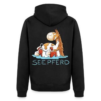 Seepferd im Urlaub I Comic Wortspiel Pferd - Unisex Premium Bio Zip Hoodie - Schwarz - Hinten - Nico (187cm)