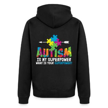 Autismus ist meine Superkraft Autismus Bewusstsein - Unisex Premium Bio Zip Hoodie - Schwarz - Hinten - Nico (187cm)