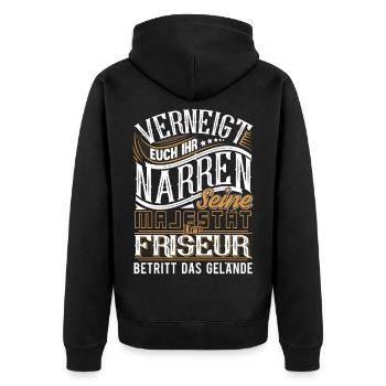 Friseur - Unisex Premium Bio Zip Hoodie - Schwarz - Hinten - Nico (187cm)