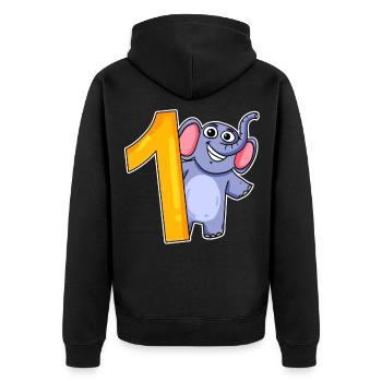 1er anniversaire - 1 an - Motif éléphant - Veste à capuche bio Premium Unisexe - noir - Dos - Nico (187cm)