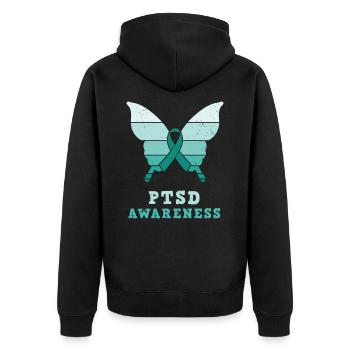 Schmetterling Ptsd Awareness Teal Ribbon - Unisex Premium Bio Zip Hoodie - Schwarz - Hinten - Nico (187cm)