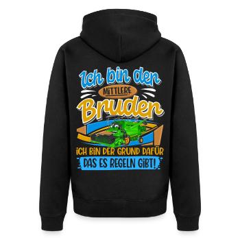Mähdrescher Mittlerer Bruder - Unisex Premium Bio Zip Hoodie - Schwarz - Hinten - Nico (187cm)