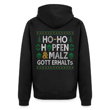 HO-HO HOPFEN UND MALZ GOTT ERHALTS WEIHNACHTSPULLI - Unisex Premium Bio Zip Hoodie - Schwarz - Hinten - Nico (187cm)
