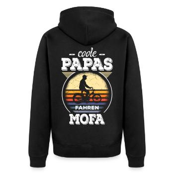 Coole Papas Mofa Retro Moped 2 Takt Motor Geschenk - Unisex Premium Bio Zip Hoodie - Schwarz - Hinten - Nico (187cm)