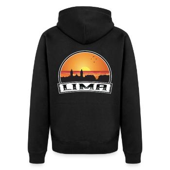 Lima Peru Skyline Vintage Sunset Travel Souvenir - Unisex Premium Organic Zip Hoodie - black - Back - Nico (187cm)