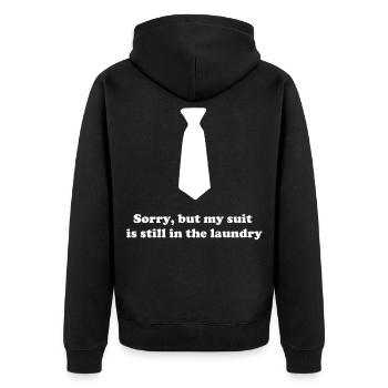 Krawatte Wäschekorb Spruch - Unisex Premium Bio Zip Hoodie - Schwarz - Hinten - Nico (187cm)