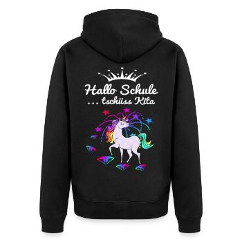 Einhorn Einschulung - Unisex Premium Bio Zip Hoodie - Schwarz - Hinten - Nico (187cm)