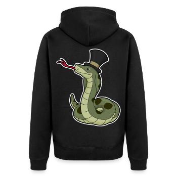 Schlange Gentleman Zylinder - Unisex Premium Bio Zip Hoodie - Schwarz - Hinten - Nico (187cm)