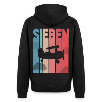 Flugzeug Kinder 7 Jahre - Unisex Premium Bio Zip Hoodie - Schwarz - Hinten - Nico (187cm)