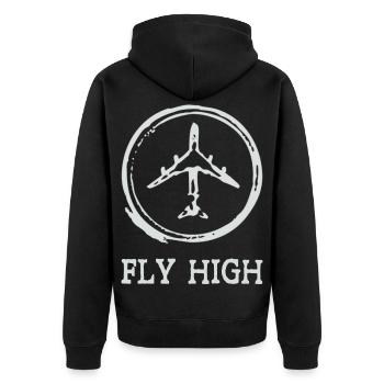 Airplane - Unisex Premium Bio Zip Hoodie - Schwarz - Hinten - Nico (187cm)