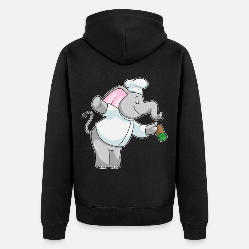 Éléphant comme cuisinier avec salière - Veste à capuche bio Premium Unisexe - noir