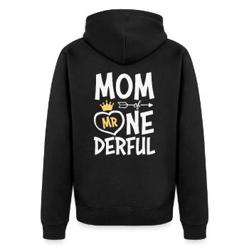 Mutter von Mr. One-Derful Muttertag - Unisex Premium Bio Zip Hoodie - Schwarz - Hinten - Nico (187cm)