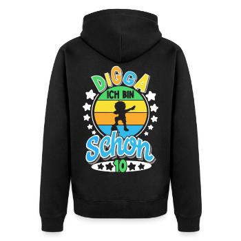 Digga Ich Bin Schon 10 Fußball Dabbing - Unisex Premium Bio Zip Hoodie - Schwarz - Hinten - Nico (187cm)