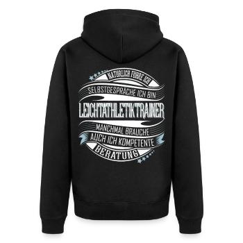 Leichtathletik Trainer - Unisex Premium Bio Zip Hoodie - Schwarz - Hinten - Nico (187cm)