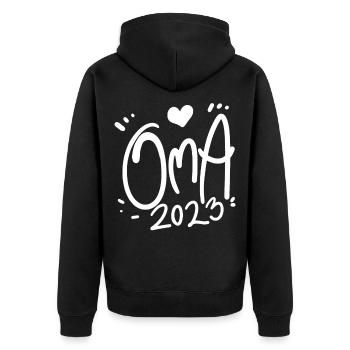 Oma 2023 - Werdende Oma 2023 - Unisex Premium Bio Zip Hoodie - Schwarz - Hinten - Nico (187cm)