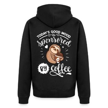 Coffee Sloth Good Mood Shirt - Unisex Premium Organic Zip Hoodie - black - Back - Nico (187cm)