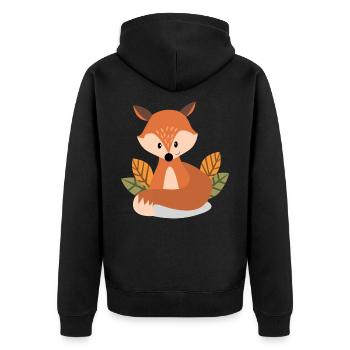 Fox Kawaii Cartoon Illustration Artwork für Kinder - Unisex Premium Bio Zip Hoodie - Schwarz - Hinten - Nico (187cm)