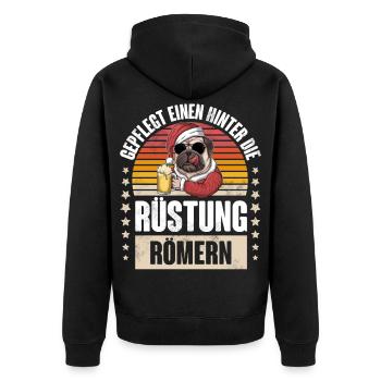 Gepflegt einen hinter die Rüstung römern - Unisex Premium Bio Zip Hoodie - Schwarz - Hinten - Nico (187cm)