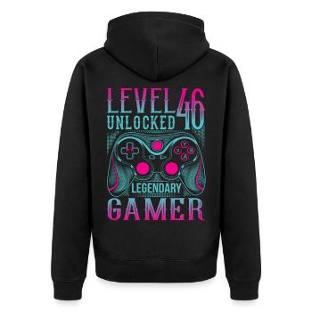 46th Birthday Level 46 Gamer Gaming Gaming - Unisex Premium Organic Zip Hoodie - black - Back - Nico (187cm)