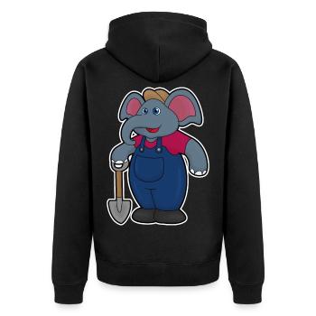 Elephant as farmer with shovel - Unisex Premium Organic Zip Hoodie - black - Back - Nico (187cm)