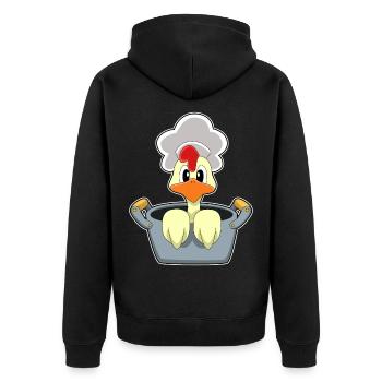 Hühnchen Koch Kochtopf Kochen - Unisex Premium Bio Zip Hoodie - Schwarz - Hinten - Nico (187cm)